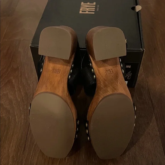 Frye Tori Black Leather Block Platform Heel Sandals 7.5 - Picture 5 of 8